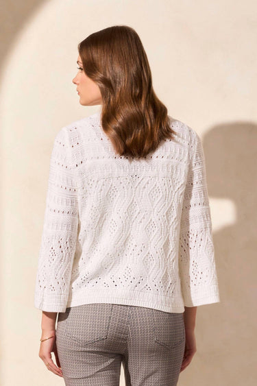 Tribal - Bell-sleeve Cable Knit Crew Neck Sweater