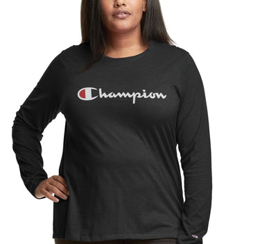 Champion Women's Long Sleeve Logo T-Shirt Black Size 2X