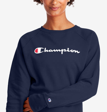 Champion Women's Powerblend Graphic Crewneck Sweatshirt Blue Size X-Small