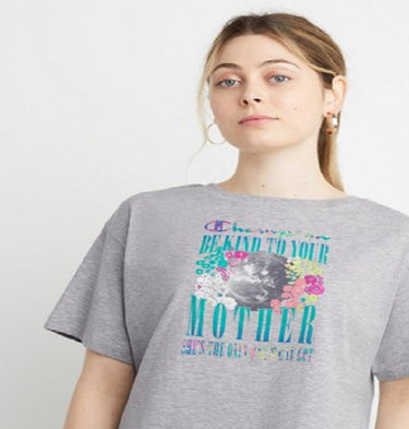 Champion Women's Graphic Cropped Short Sleeve T-Shirt Gray Size Large