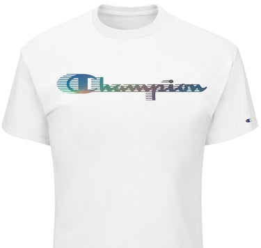 Champion Men's Classic Anaglyph Logo Short Sleeve T-Shirt White Size Medium