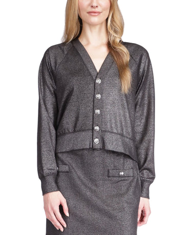 Michael Kors Women's Shimmer Button Cardigan Black Size X-Large