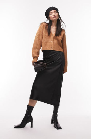 Topshop Waffle Knit Crop Cardigan in Camel, Size X-Small