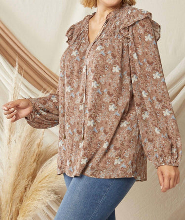 Entro - Ruffle & Floral Blouse - Plus