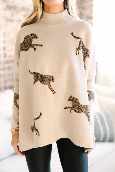 Entro - Cheetah Print Mock Neck Sweater