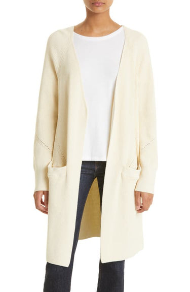 rag & bone Amy Ribbed Open Front Cotton Blend Long Cardigan in Ivory , Size X-Small