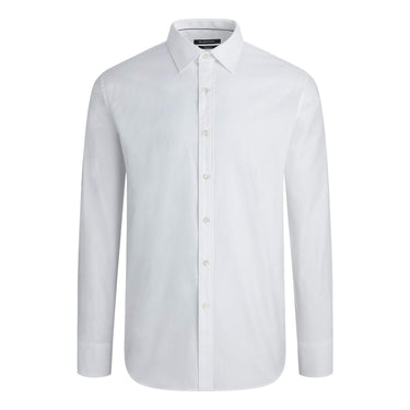 Bugatchi Men's Long Sleeve Point Collar Shaped Woven, White