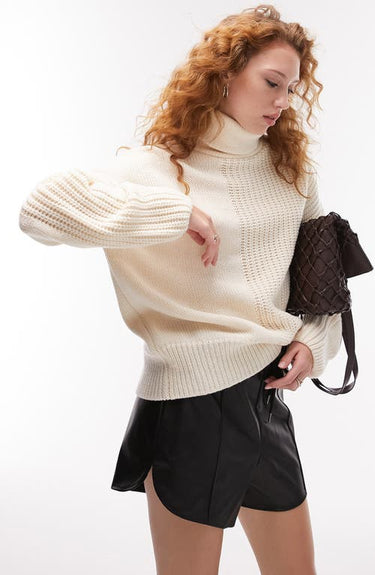 Topshop Oversize Mixed Stitch Turtleneck Sweater in Cream  Size Small