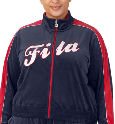 Fila Women's Valery Logo Zip Front Velour Jacket Blue Size 2X