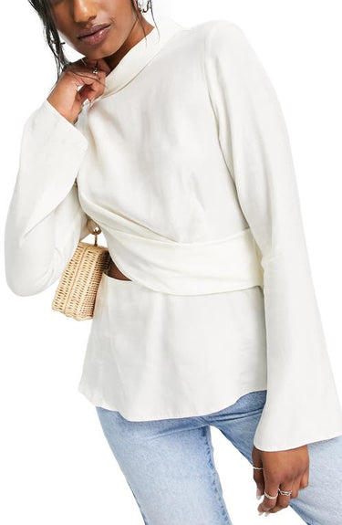 Topshop Premium Draped Bell Sleeve Top in Ivory, Size 8 Us