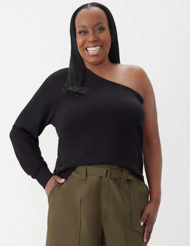 GSTQ One Shoulder French Terry Top - Black - XL