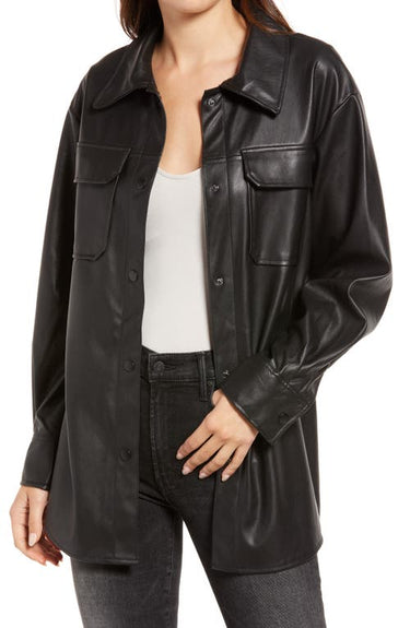 BB Dakota by Steve Madden Good Measure Faux Leather Shirt Jacket in Black , Size Large