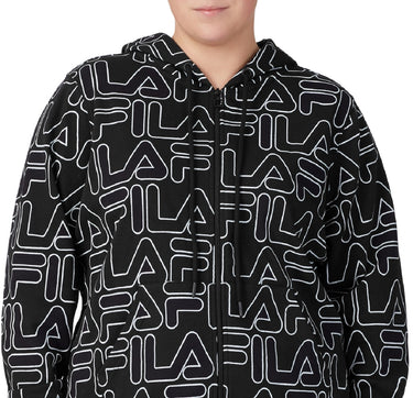 Fila Women's Printed Zip Front Hooded Jacket Black Size 3X