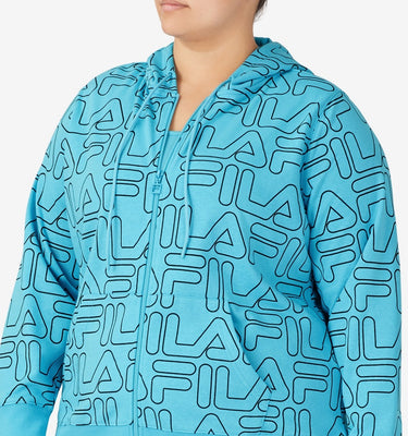 Fila Women's Printed Zip Front Hooded Jacket Blue Size 1X