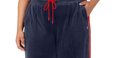 Fila Women's Valery Mid Rise Drawstring Velour Pants Blue Size 1X