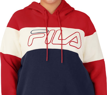 Fila Women's Timeless Logo Colorblocked Hoodie Red Size 1X