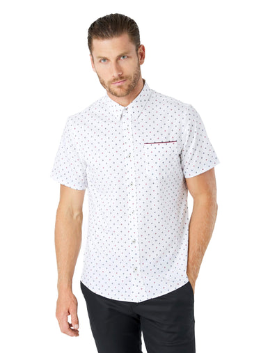 7 Diamonds Men's Highway Star 4-Way Stretch Geometric Print Slim Fit Short Sleeve Shirt (XX-Large, White)