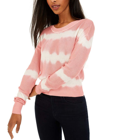 CRAVE FAME Juniors' Tie-Dyed Crew-Neck Sweater Pink Size Extra Large