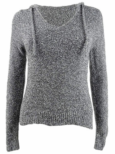 Crave Fame Juniors' Marled Fuzzy Pullover Hoodie Black Size Medium