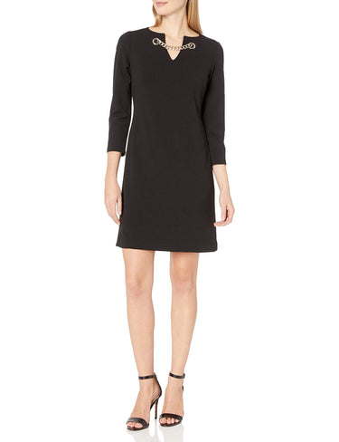 Tommy Hilfiger Women's Grommet Chain Neck Sheath, Black, 2