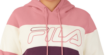 Fila Women's Timeless Logo Colorblocked Hoodie Pink Size 2X