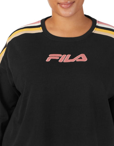Fila Women's Clover Crewneck Logo Colorblocked Sweatshirt Black Size 3X