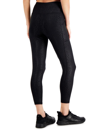 ID Ideology Women's Embossed Side Pocket 7/8 Length Leggings Black Size Medium