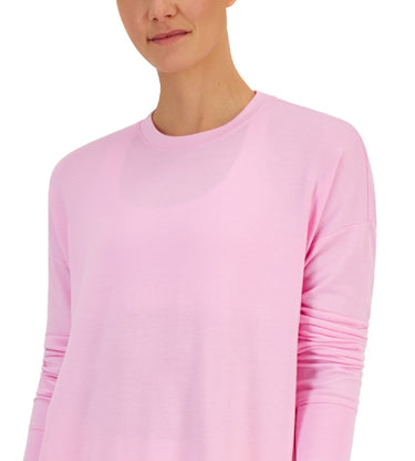 ID Ideology Women's Active Solid Crewneck Top Pink Size X-Large