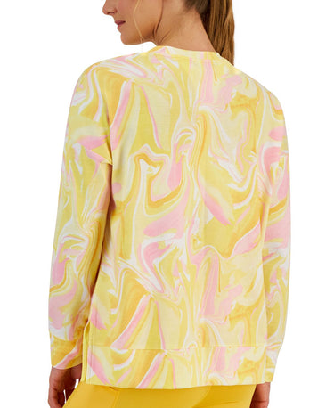 ID Ideology Women's Whirl Print Side Slit Relaxed Crewneck Sweatshirt Yellow Size X-Small