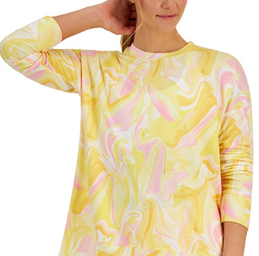 ID Ideology Women's Active Whirl Print Side Slit Relaxed Crewneck Sweatshirt Yellow Size X-Large