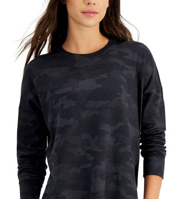 ID Ideology Women's Relaxed Camo Crewneck Pullover Black Size XX-Large
