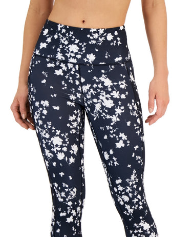 ID Ideology Women's Compression Floral Print Side Pocket 7/8 Leggings Gray Size X-Large