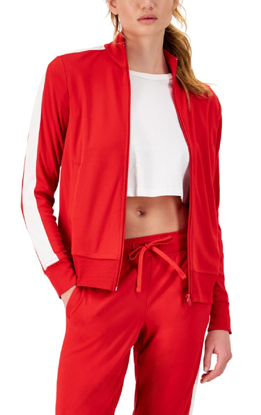 ID Ideology Women's Zip Striped Sleeve Track Jacket Red Size Medium