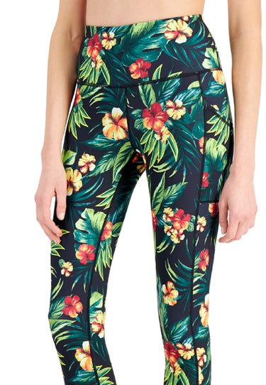 ID Ideology Women's Tropical Side Pocket 7/8 Leggings Black Size X-Small