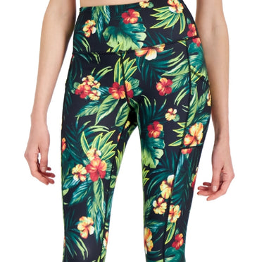 ID Ideology Women's Tropical Side Pocket Cropped Leggings Black Size X-Large
