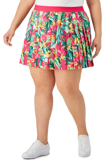 ID Ideology Women's Tropical Print Pleated Skort Pink Size 3X