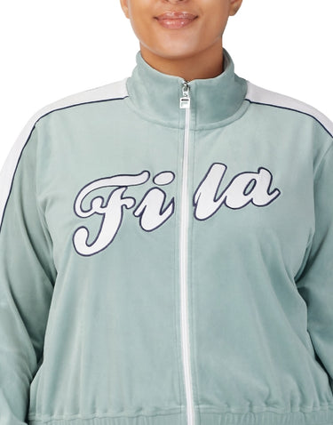 Fila Women's Valery Logo Zip Front Velour Jacket Green Size 1X