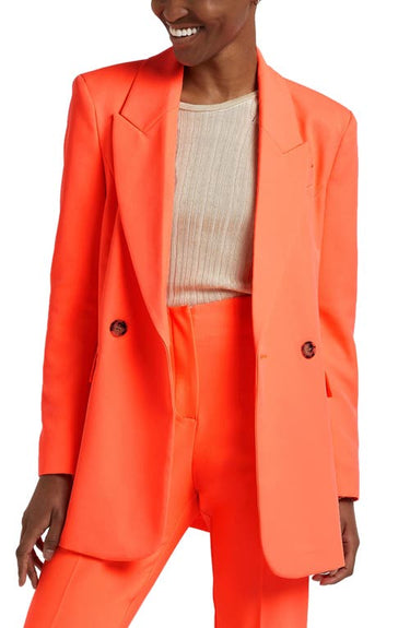 River Island Structured Double Breasted Blazer in Coral, Size 10