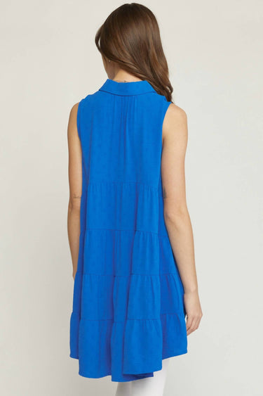 Entro - Collared Sleeveless Tiered Tunic Top