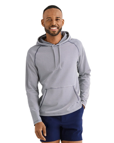 Rhone Men's Seersucker Rec Hoodie, Ultra-Soft Technical 4-Way Stretch Knit Fabric, Adjustable Drawcord at Hem (Navy/White Seersucker, X-Large)