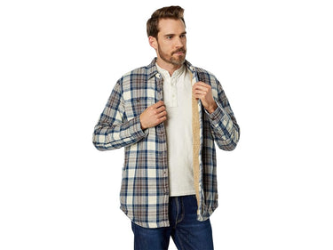 LL Bean Men's Sherpa Lined Flannel Shirt - Indigo Tartan