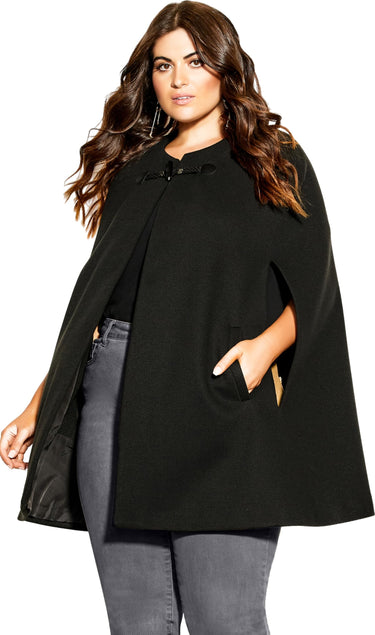 City Chic Women's Plus Size Jacket-Elegant Cape, Black, Large