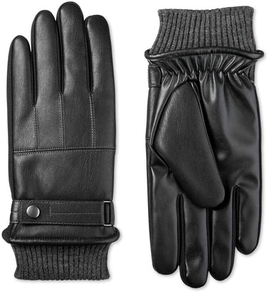 Isotoner Mens Faux Nappa Leather Smart Touch Winter Gloves Black L