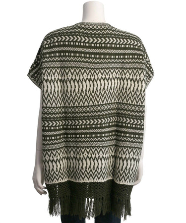 Skies Are Blue - Tribal Pattern With Fringe Open Poncho