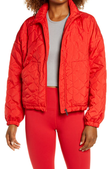 Zella Women's Quilted Bomber Jacket - Red Firelight