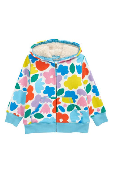 Mini Boden Kids' Fleece Lined Zip Hoodie in Multi Painted Floral, Size 2-3Y