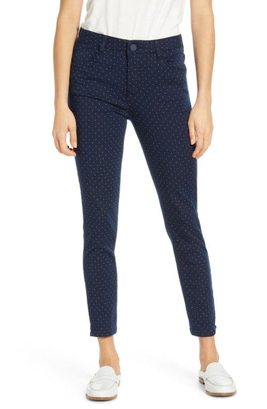 Wit & Wisdom Ab-Solution Dot Print Cotton Blend Ankle Pants in Nv Navy, Size 8