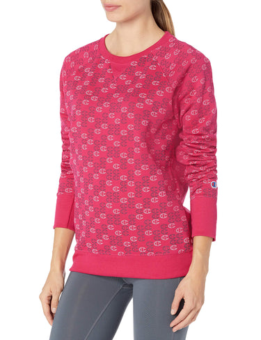 Champion Women's Crewneck, Mini Offset C's Deep Raspberry, Small