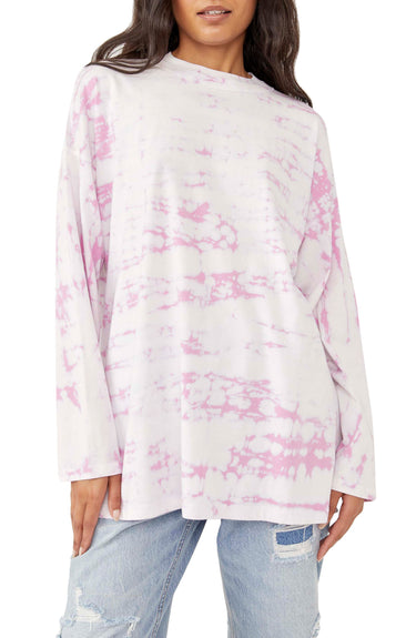 Free People Be Free Tie Dye Oversize Long Sleeve T-Shirt in Pastel Combo, Size Large