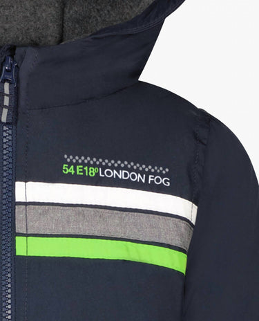 London Fog - Toddler Boys Zip Front Hooded Sporty Stripe Raincoat